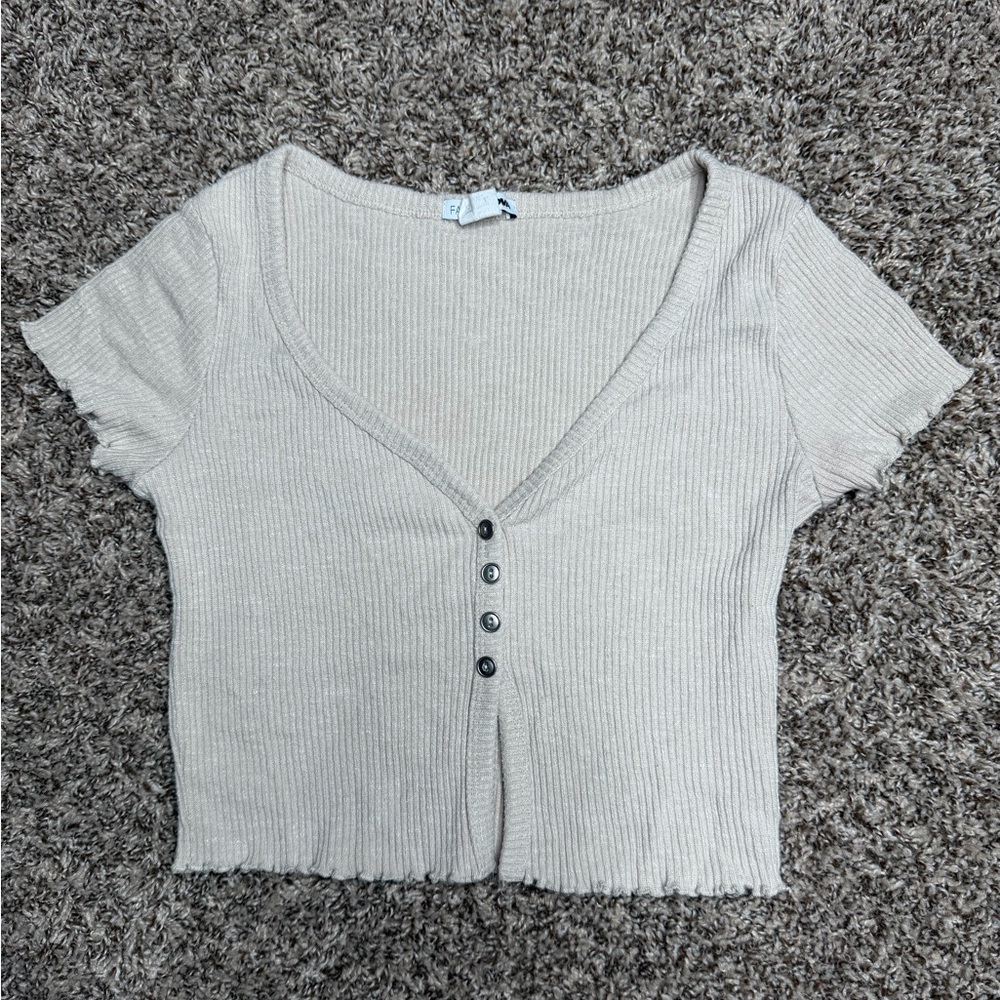 Women's Cream Button-Up Ribbed Top